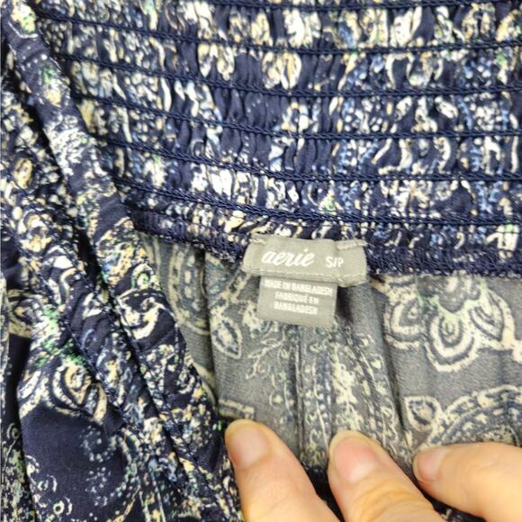 Aerie Blue Paisley Harem Pants Size Small High Rise Elastic Tie Waist Pockets - Picture 7 of 9
